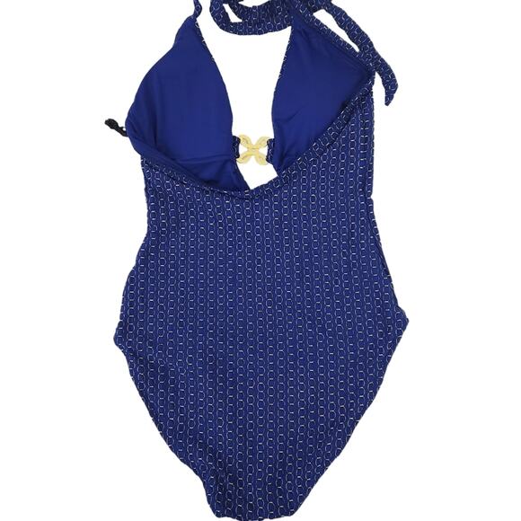 New Trina Turk Adeline Halter One Piece Swimsuit Navy Size 8 - Picture 4 of 6